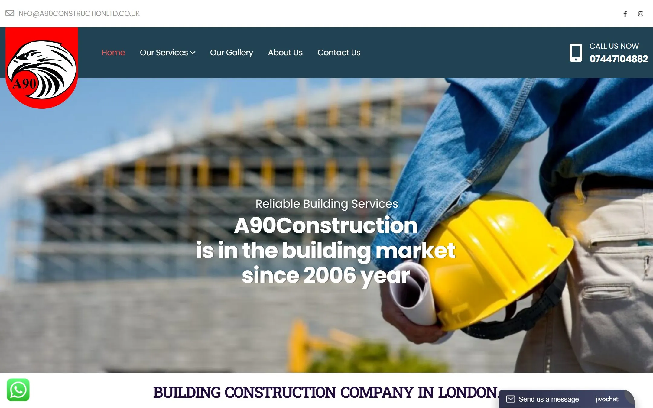 Homepage of the A90 Construction Ltd website