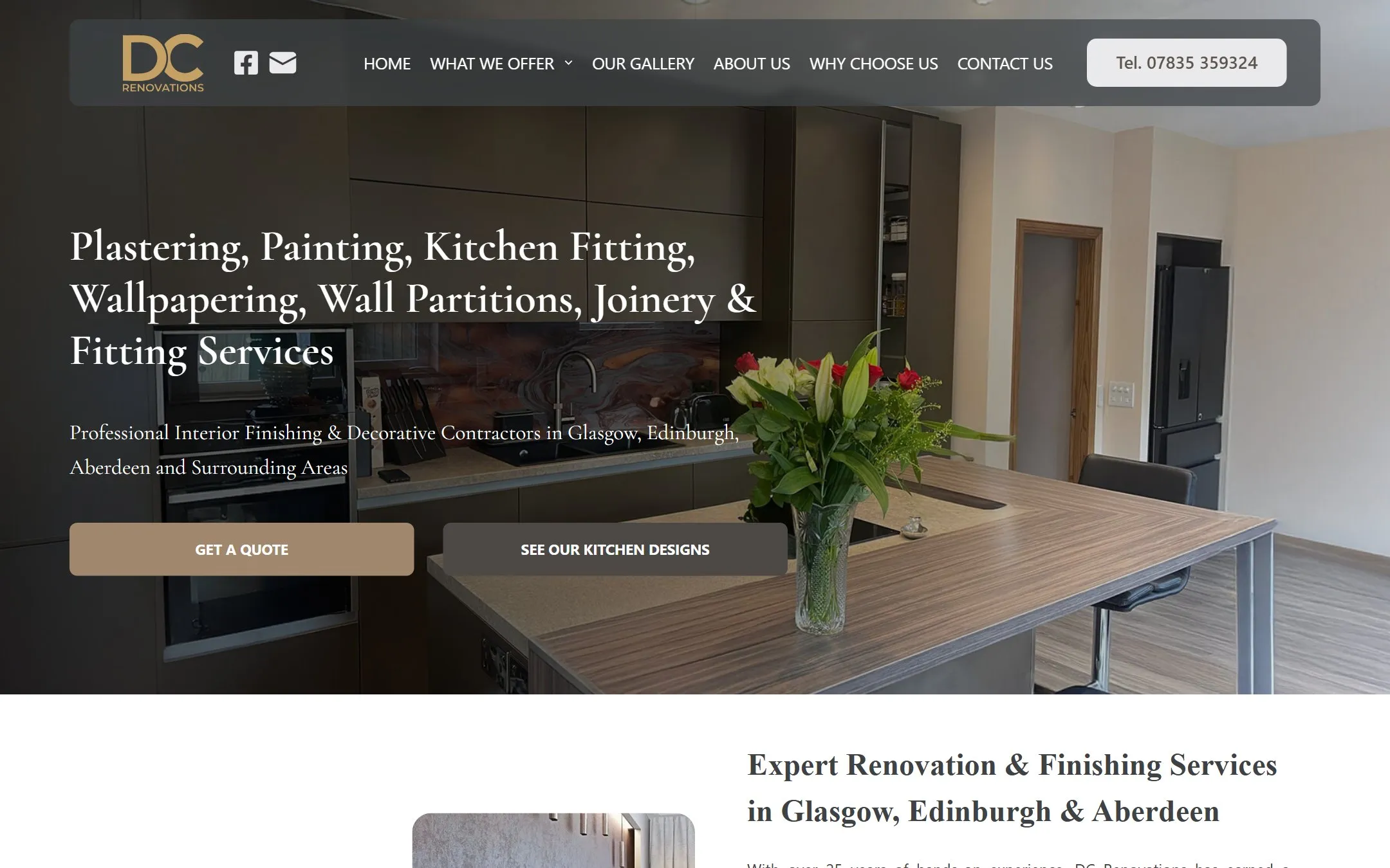 Homepage of the DC Renovations website