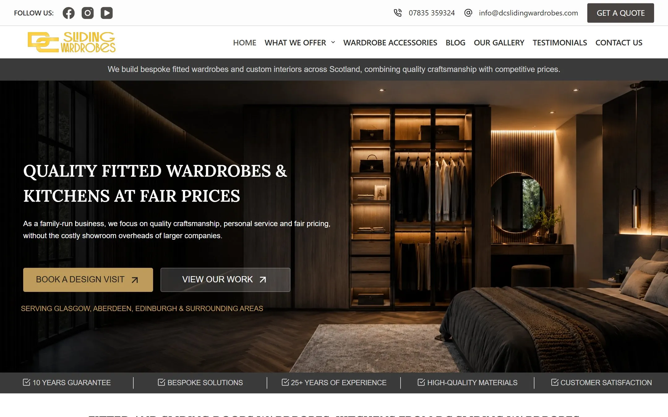 Homepage of the DC Sliding Wardrobes website