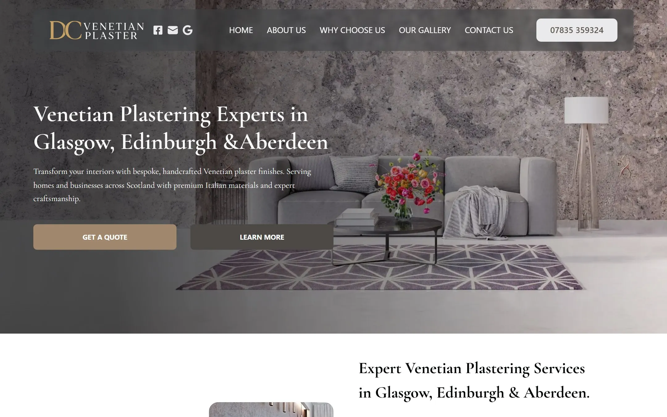 Homepage of the DC Venetian Plaster website