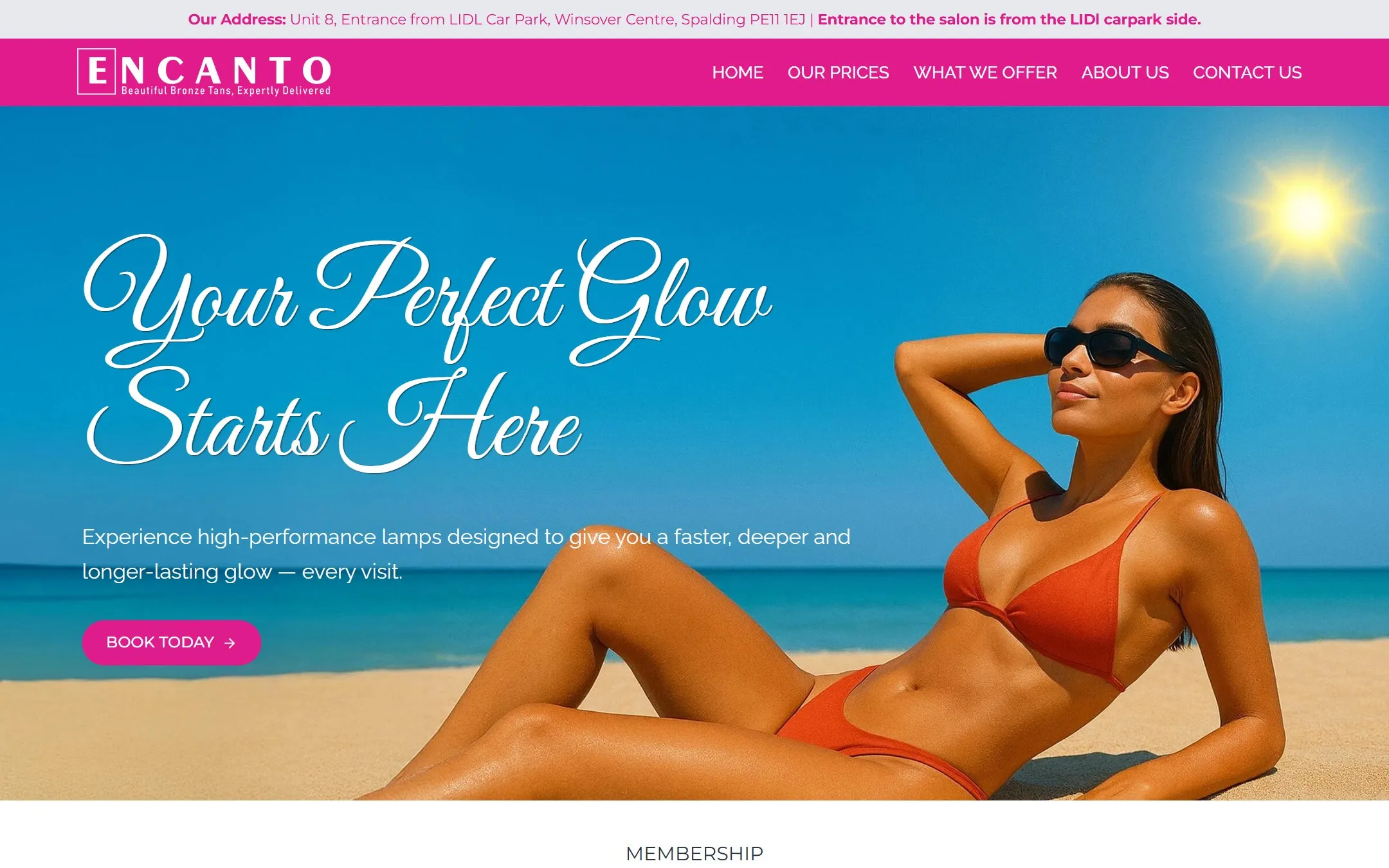 Homepage of the Encanto Tanning Salon website