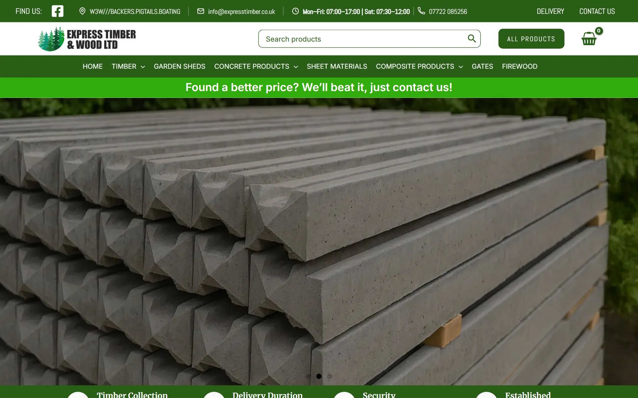 Homepage of the Express Timber & Wood Ltd website