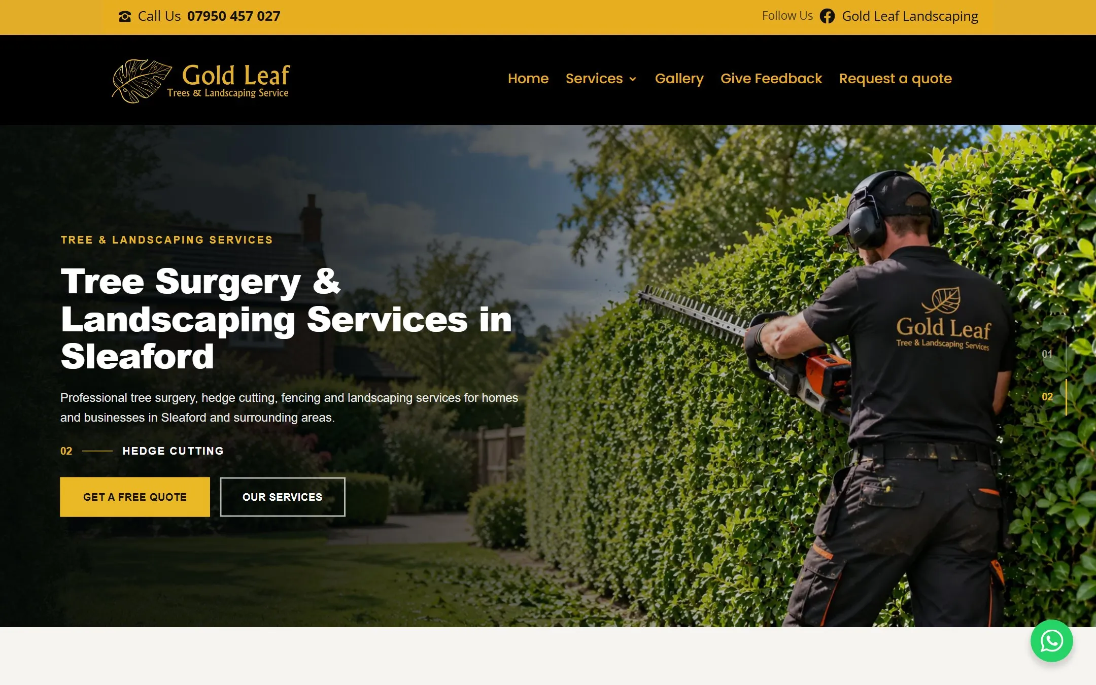 Homepage of the Gold Leaf Trees & Landscaping website