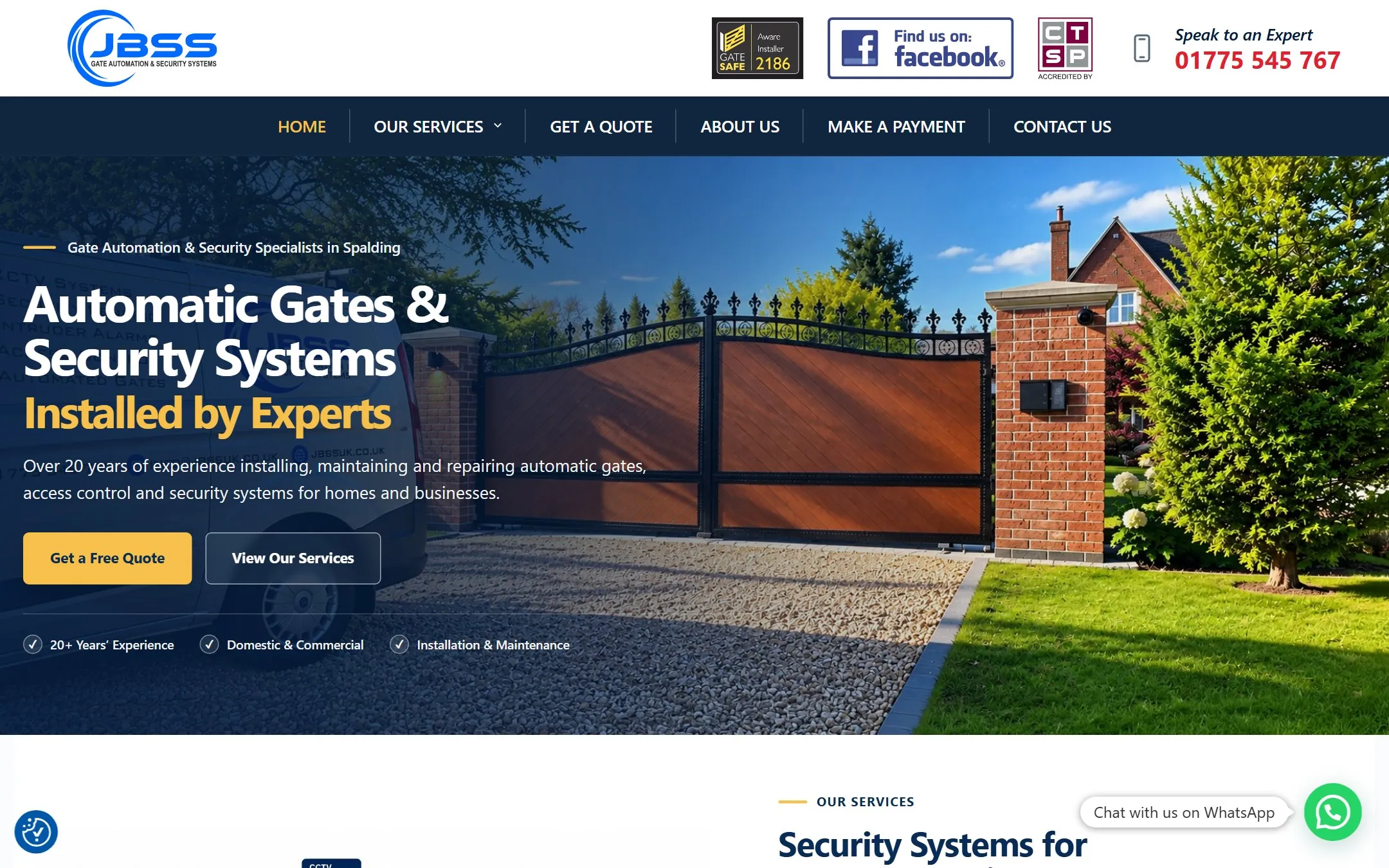 Homepage of the JBSS Fire Alarm and Security website