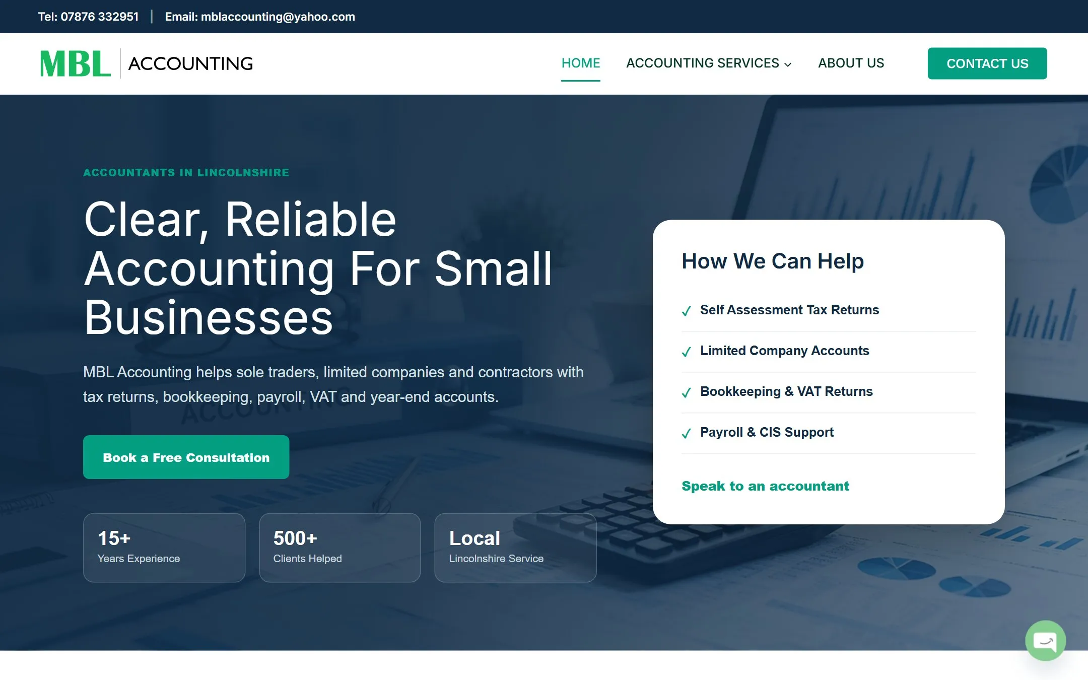 Homepage of the MBL Accounting website