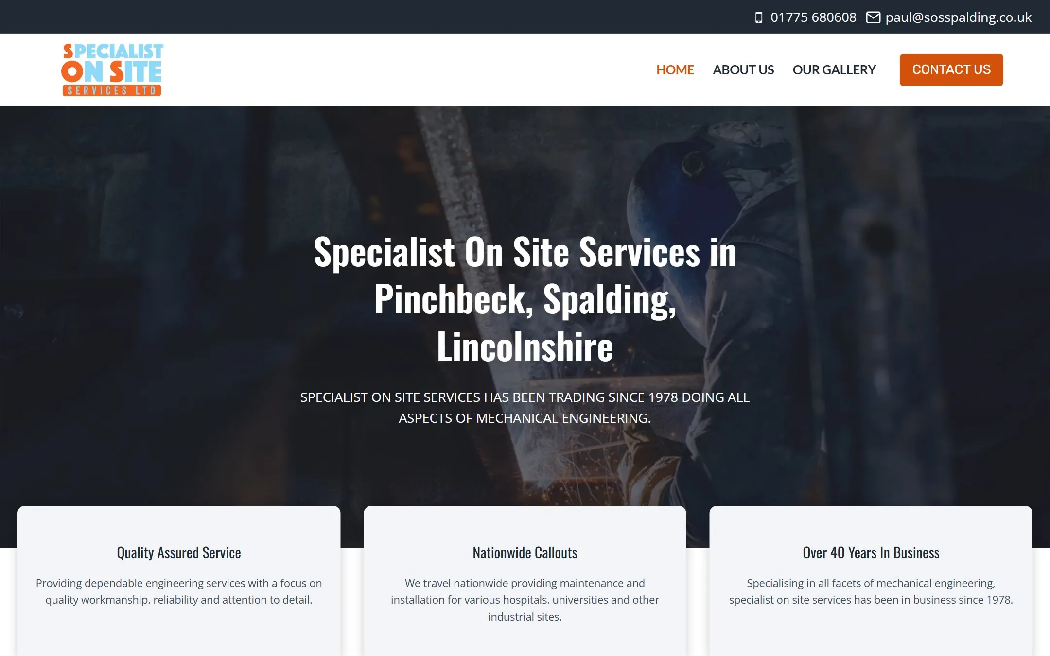 Homepage of the Specialist On Site Services Ltd website