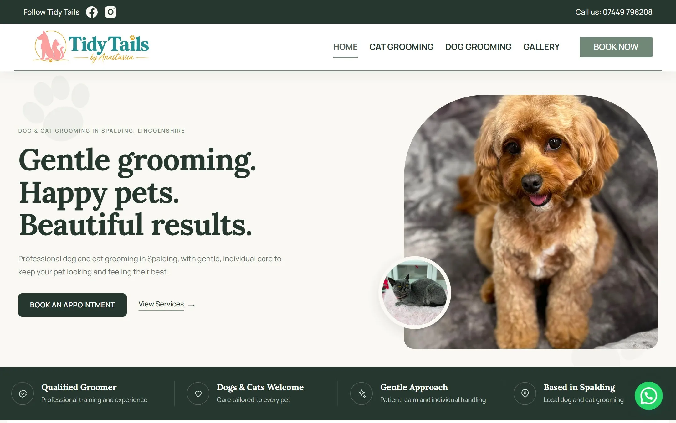 Homepage of the Tidy Tails by Anastasiia website